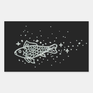 Rectangulaire Sticker au poisson en argent