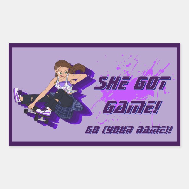 Rectangulaire Sticker Custom Femme Skateboarder (Devant)