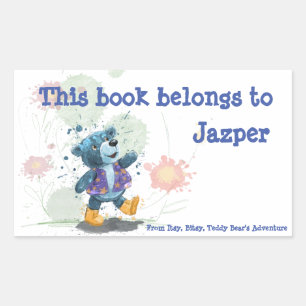 Rectangulaire Sticker de livre personnalisé Teddy Bear Willie