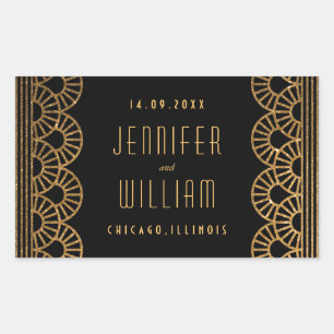 Rectangulaire Sticker de mariage personnalisé Gold Art Déco Gats
