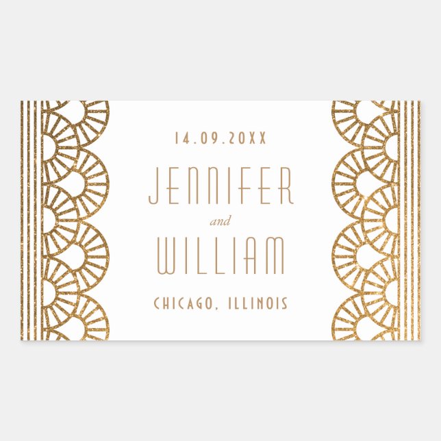 Rectangulaire Sticker de mariage personnalisé Gold Art Déco Gats (Devant)