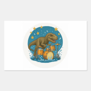 Rectangulaire Sticker : Dinosaure Jouer des tambours avec des ét