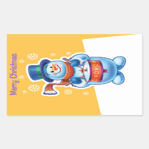 Rectangulaire sticker en or de Noël rectangle Snowman batteur.