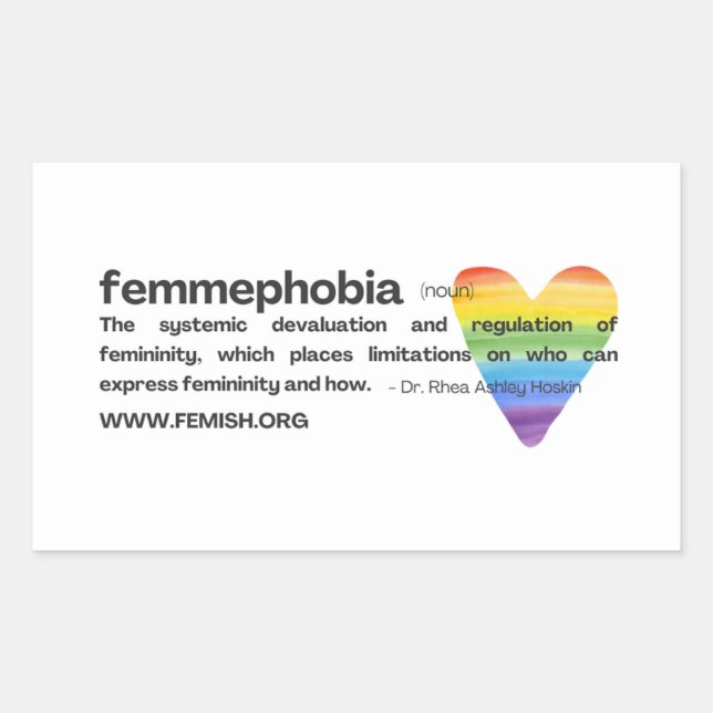 Rectangulaire Sticker FEMMEPHOBIA Coeur Arc-en-ciel (Devant)