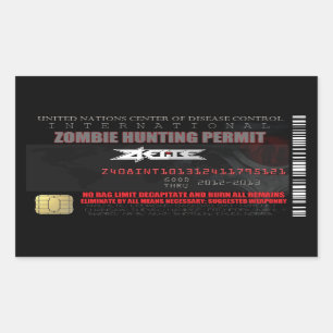 Rectangulaire Sticker international pour permis de chasse zombie