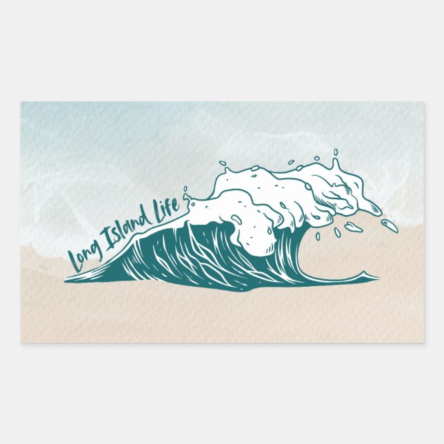 Rectangulaire Sticker Long Island Life Wave Beach (Devant)
