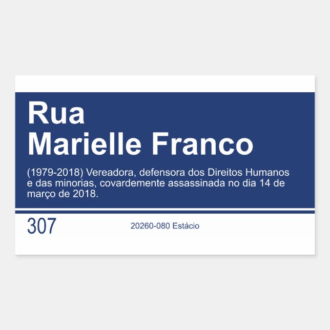 Rectangulaire Sticker Panneau de rue Marielle Franco (Devant)