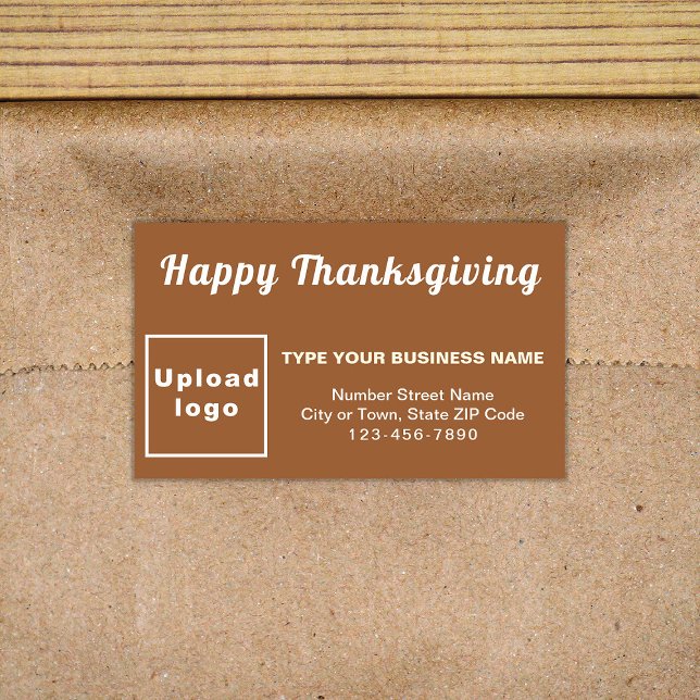 Rectangulaire Sticker Rectangle Brown de Thanksgiving (Your business brand with Thanksgiving greeting on brown rectangle sticker.)