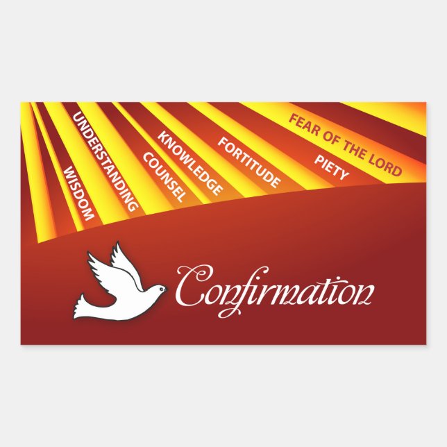 Rectangulaire Sticker rectangle, confirmation, colombe sur rouge (Devant)