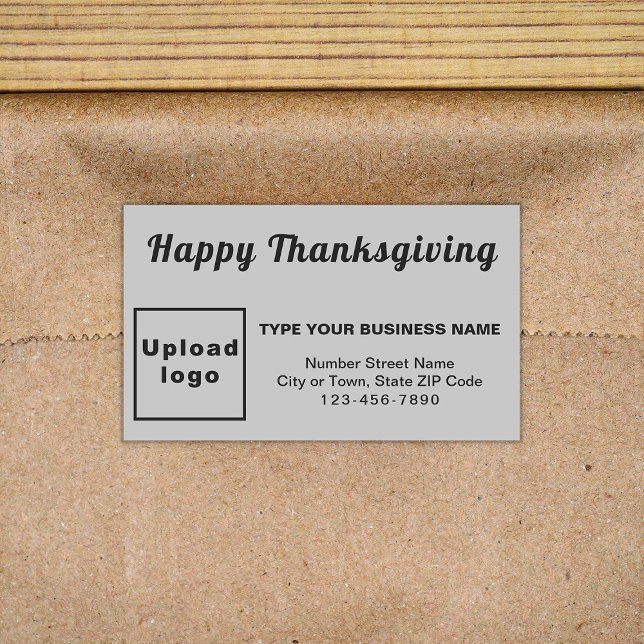 Rectangulaire Sticker Rectangle gris de Thanksgiving pour l'entr (Your business brand with Thanksgiving greeting on gray rectangle sticker.)