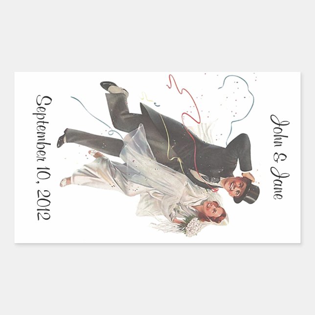 Rectangulaire Sticker Retro Mariage mariée Groom Happy Couple (Devant)