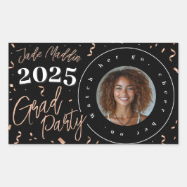 Rectangulaire Sticker rose Gold Graduation Photo Confetti Design
