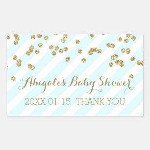Rectangulaire Sticker Sky Blue Gold Stripes Baby shower Favorise
