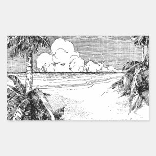 Rectangulaire Sticker Vintage Etching Tropical Beach South Wind