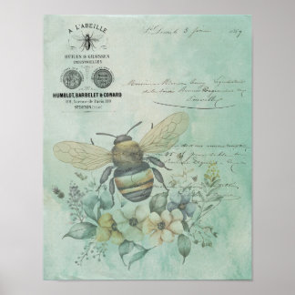 Reçu vintage Fleurs d'Abeille Poster de typographi