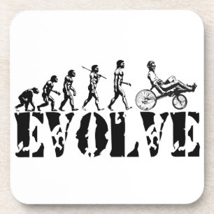 Recumbent Fahrrad-Evolutions-Spaß trägt Kunst zu Getränkeuntersetzer