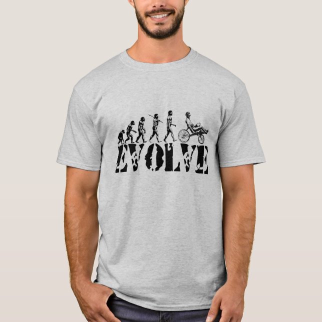 Recumbent Fahrrad-Evolutions-Spaß trägt Kunst zur T-Shirt (Vorderseite)