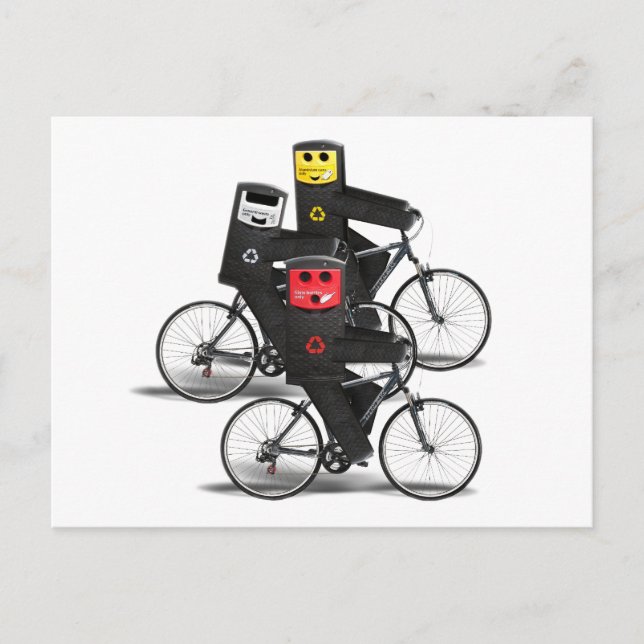 Recycelnd Bins mit dem Fahrrad Postkarte (Vorderseite)