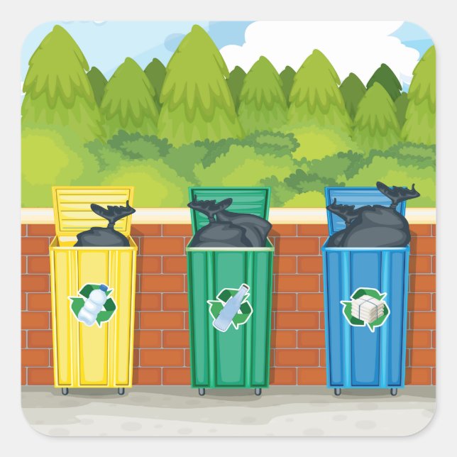 Recycelnd Bins Quadratischer Aufkleber (Vorderseite)