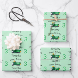 Recycelnd Garbage Truck Boy's Name & Age Geburtsta Geschenkpapier Set