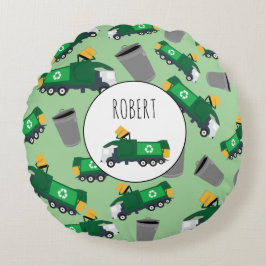 Recycelnd Garbage Truck Muster Boys Name Rundes Kissen