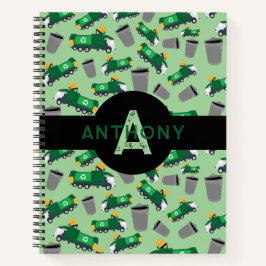 Recycelnd Garbage Trucks Muster Kids Monogramm Notizbuch