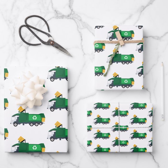 Recycelnd Müllwagen Geschenkpapier Set (Vorderseite)