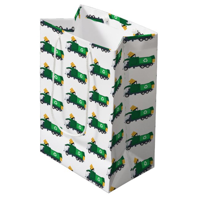 Recycelnd Müllwagen Mittlere Geschenktüte (Vorderseite Schrägansicht)