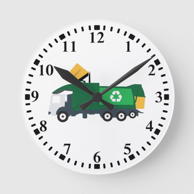 Recycelnd Müllwagen Runde Wanduhr (Vorderseite)