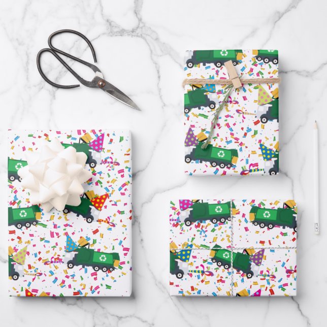 Recycelnd Party-Muster für LKW Geschenkpapier Set (Vorderseite)