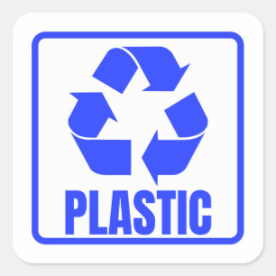 Recycelnd Schild aus blauem Kunststoff  Quadratischer Aufkleber