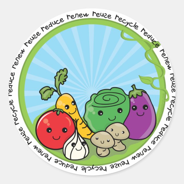 Recycelnd Veggies reduzieren Runder Aufkleber (Vorderseite)