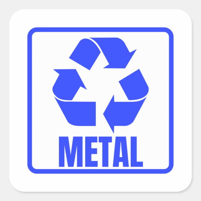 Recycelnd Zeichen blaues Metall Quadratischer Aufkleber (Vorderseite)