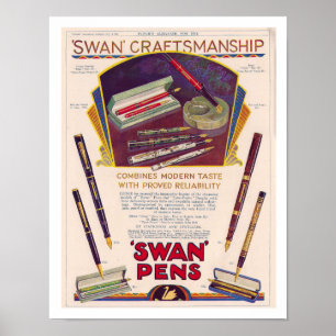RECYCELTE KUNST: 1931 SWAN PEN ANZEIGE POSTER