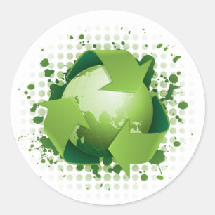 RECYCLE GREEN PLANET RUNDER AUFKLEBER