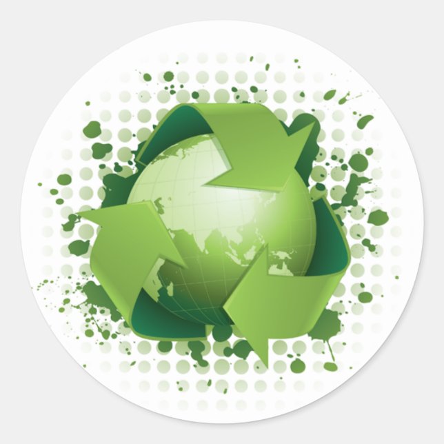 RECYCLE GREEN PLANET RUNDER AUFKLEBER (Vorderseite)