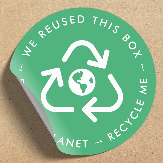 Recycle Ich wiederverwendete Packaging Save the Pl Runder Aufkleber (Reused box sticker for eco conscious order shipping)