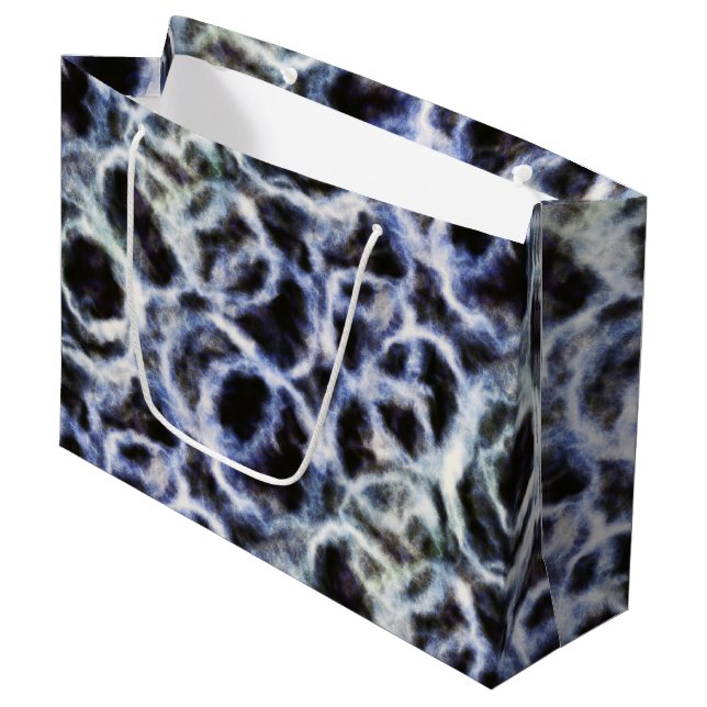 recycled indigo shibori : große geschenktüte (Vorderseite Schrägansicht)