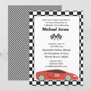 Red 10th Birthday Race Car Invitation