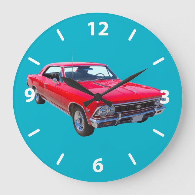 Red 1966 Chevy Chevelle SS 396 Große Wanduhr (Vorderseite)
