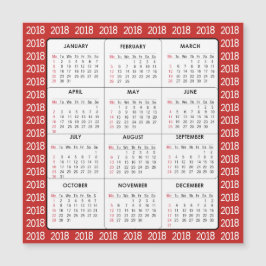 Red 2018 Calendar Square Magnetkarte