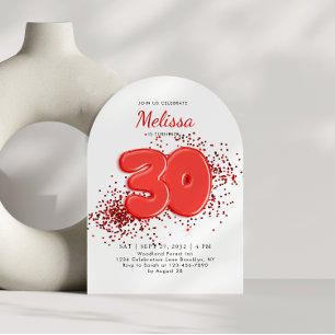 Red 30. Balloons Confetti Adult Birthday Arch Einladung