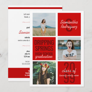 Red 3-Foto Fun Boxes Abschluss Einladung