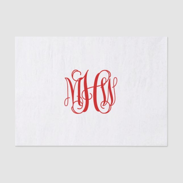 Red 3 Initial Vine Script Monogram DIY BG Seidenpapier (Vorderseite)