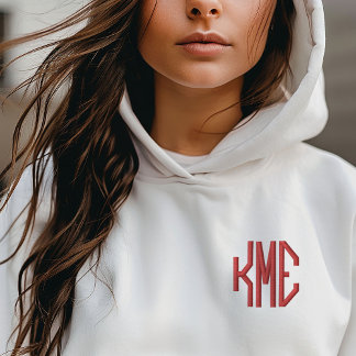 Red 3 Letter Custom Monogram Bestickter Hoodie