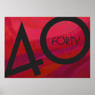 Red 40 Decade Birthday Poster