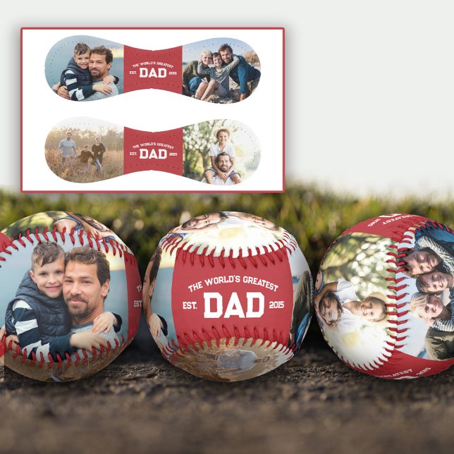 Red 4 Photos Varisty Font World's Greatest Dad Baseball (Von Creator hochgeladen)