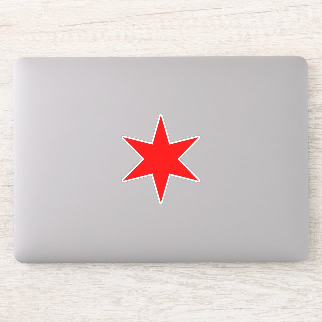Red 6-spitze Chicago Flag Star Vinyl Sticker (Computer)