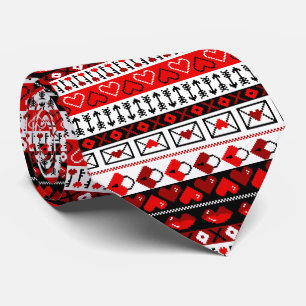 Red 8 Bit Valentines Herzstreifenmuster Krawatte