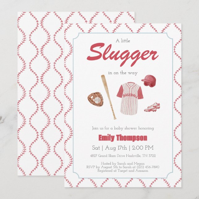 Red A Little Slugger Baby Dusche Einladung (Vorne/Hinten)